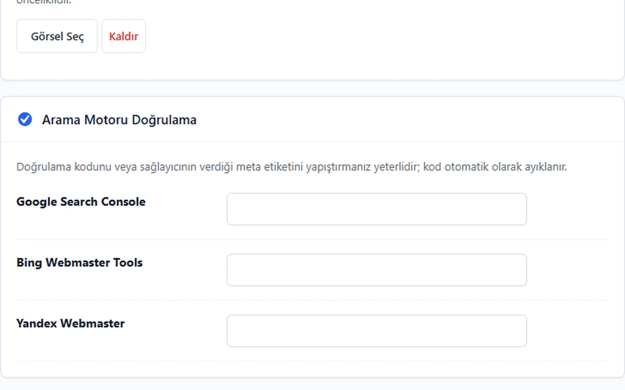 Theme Suite SEO ve entegrasyonlar ekranı