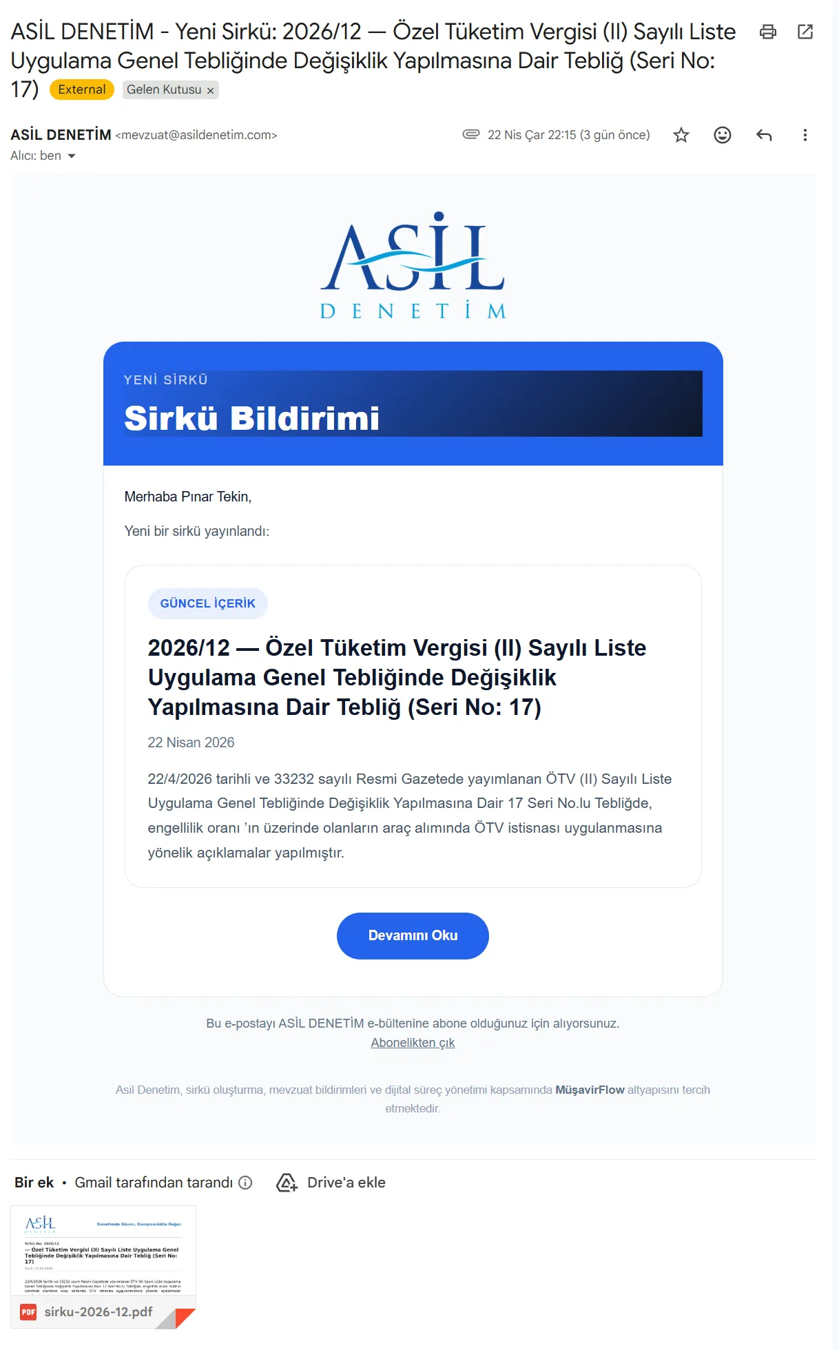 E-posta Abone Bildirimi